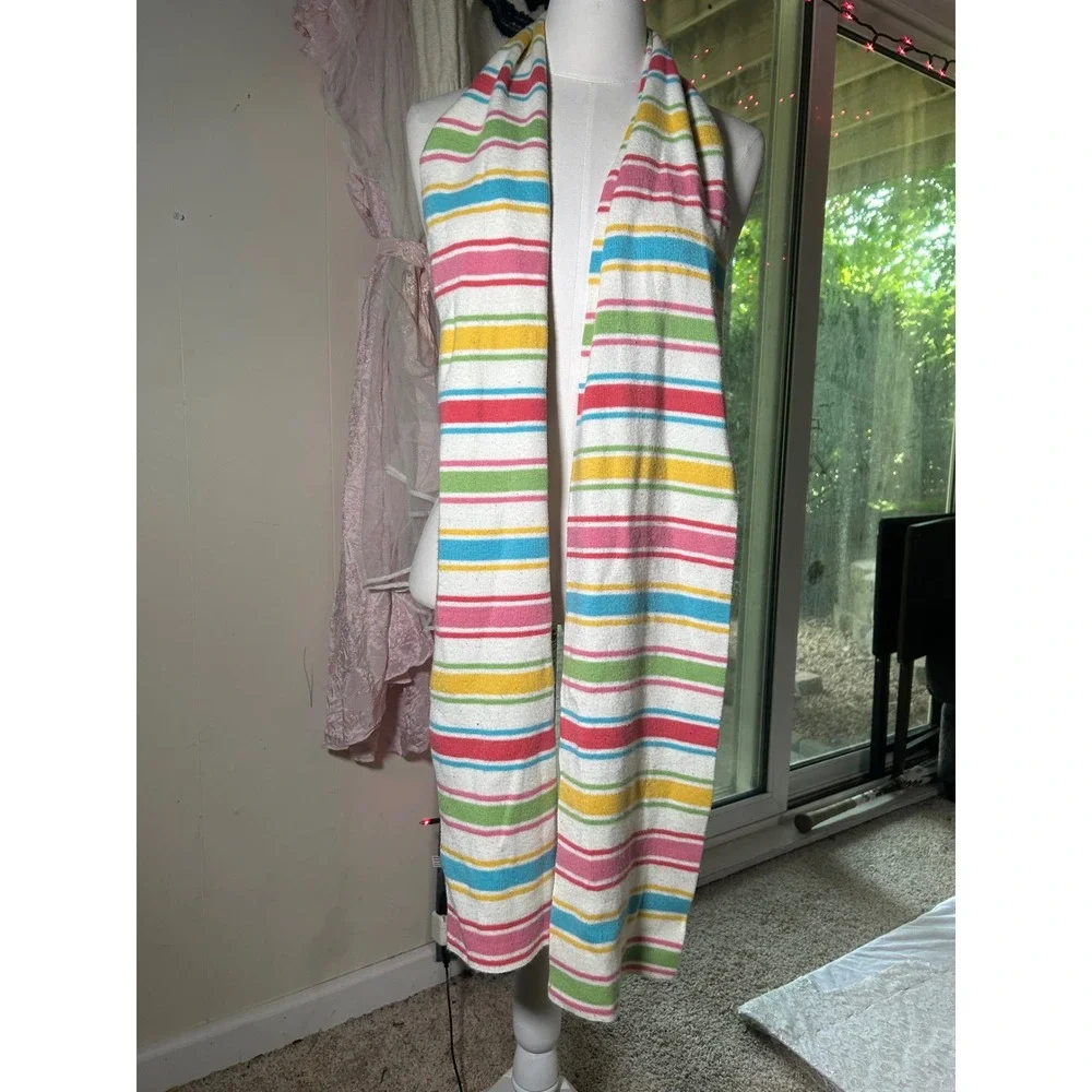 Y2K Aeropostale Striped Knit Scarf Rainbow Cream Long Winter Scarf Retro 2000s